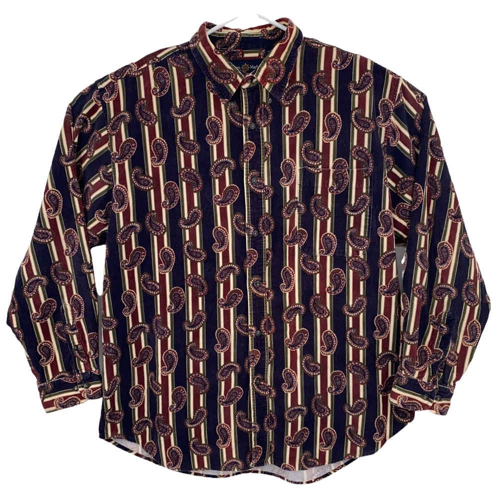 Lawton Harbor VTG Corduroy Paisley Printed Button Down Shirt, Size Extra Large